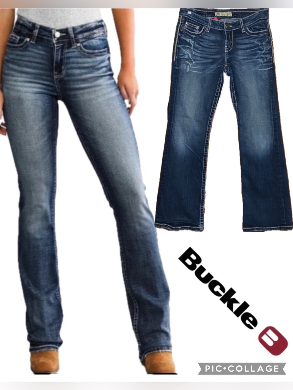 Buckle Premium Denim Stretch Kate Boot Cut Mid-Rise Jeans In Dark Blue Wash
